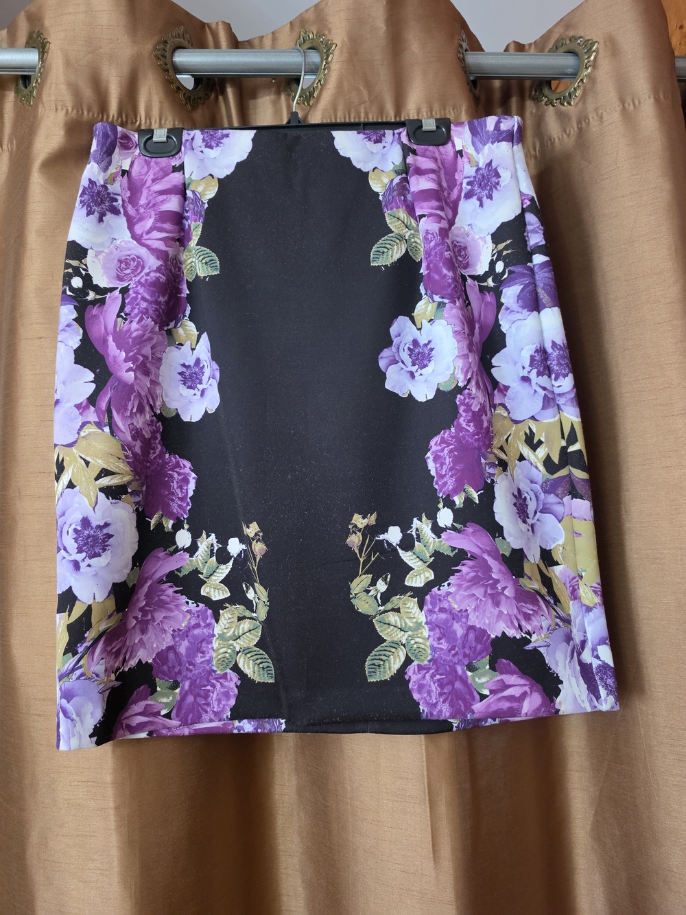 INC International Concepts Black Pencil Skirt with Purple Floral Print